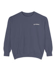 dark blue crewneck sweatshirt with word Californian printed on left