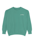 light green crewneck sweatshirt with word Californian printed on left